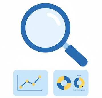 Magnifying glass over trend and segmented charts