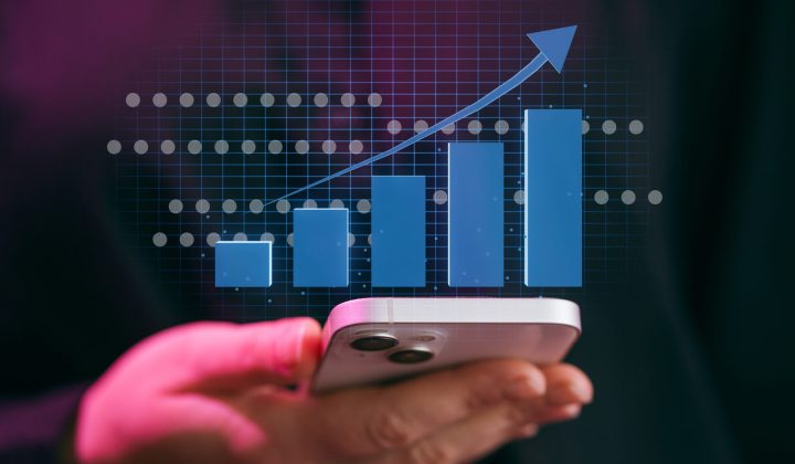 Upward traffic trend displayed on a mobile phone screen
